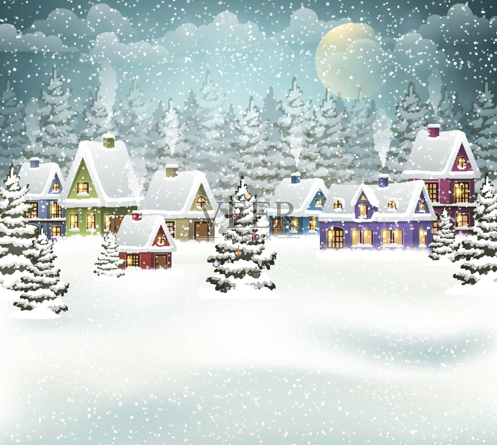 冬季圣诞村插画图片素材