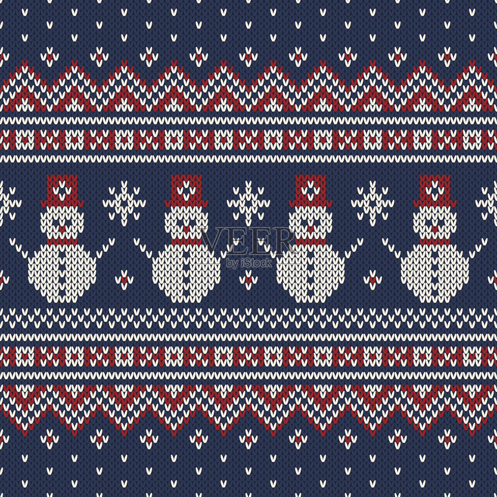 雪人冬季毛衣设计。无缝针织图案插画图片素材