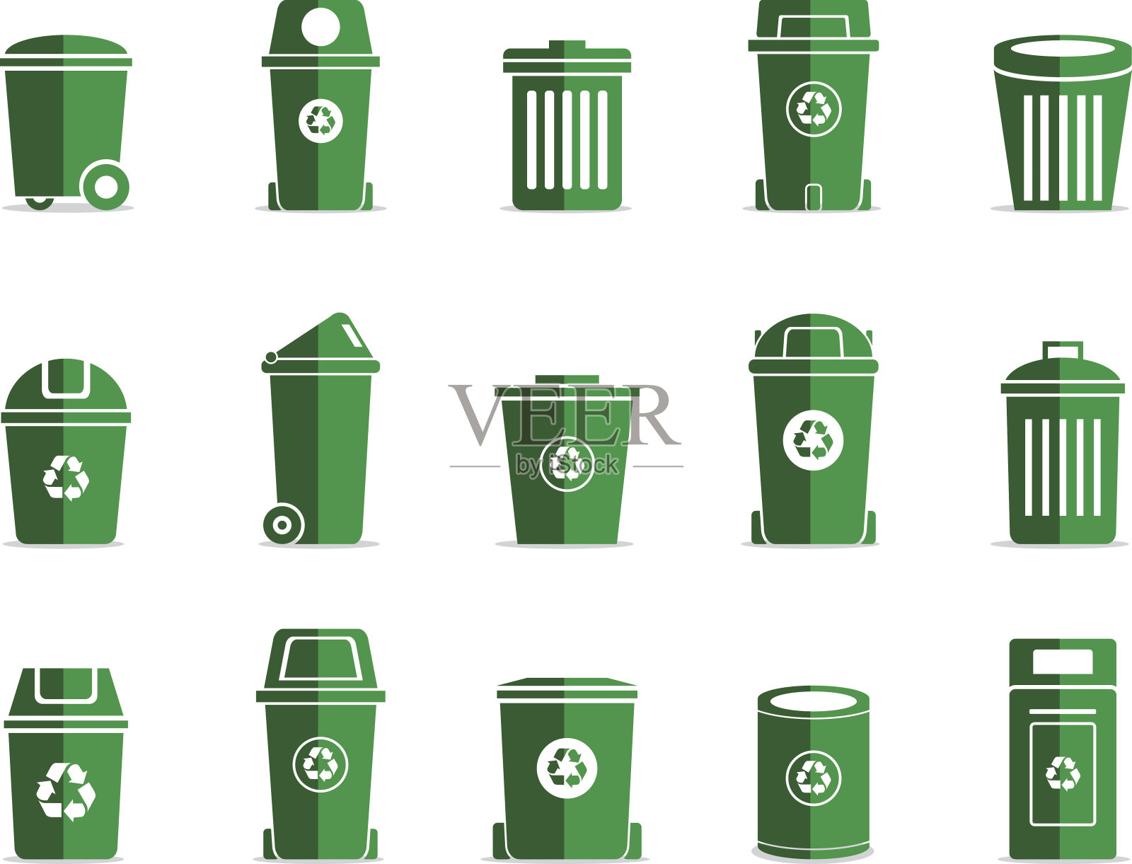 15个不同的回收站图标集。设计元素图片
