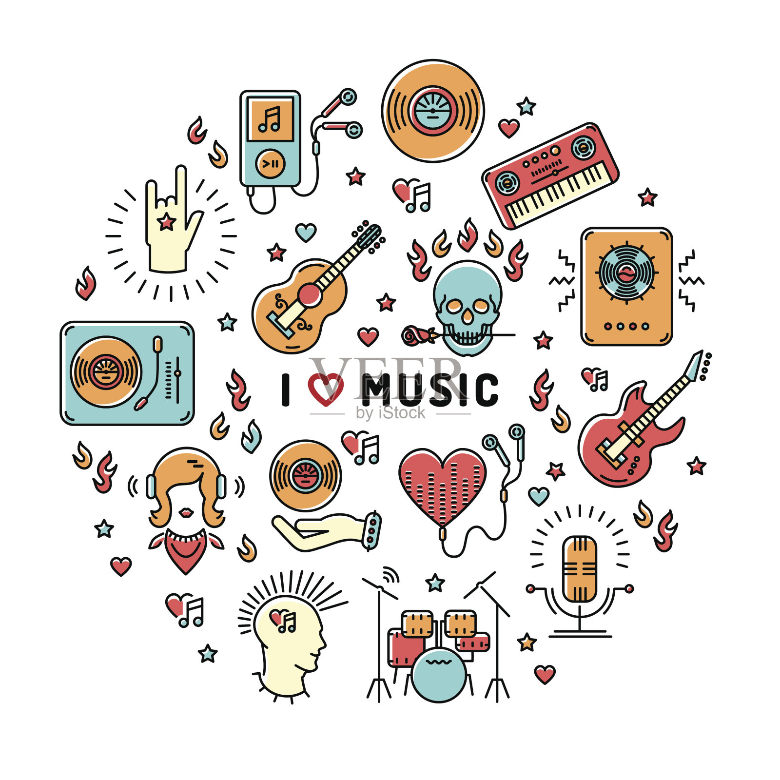 音乐信息图线条艺术图标，鼓舞人心的引用设计元素图片