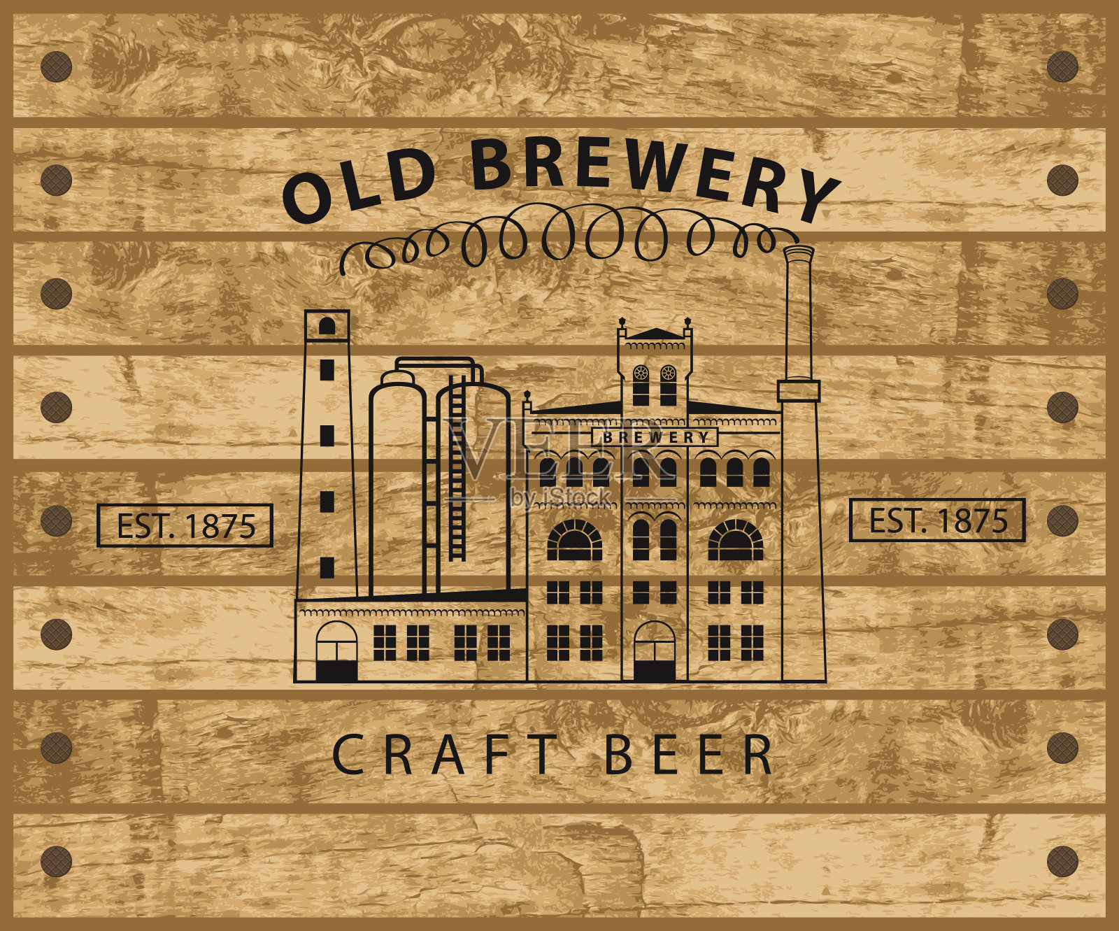 啤酒厂建在木板上插画图片素材