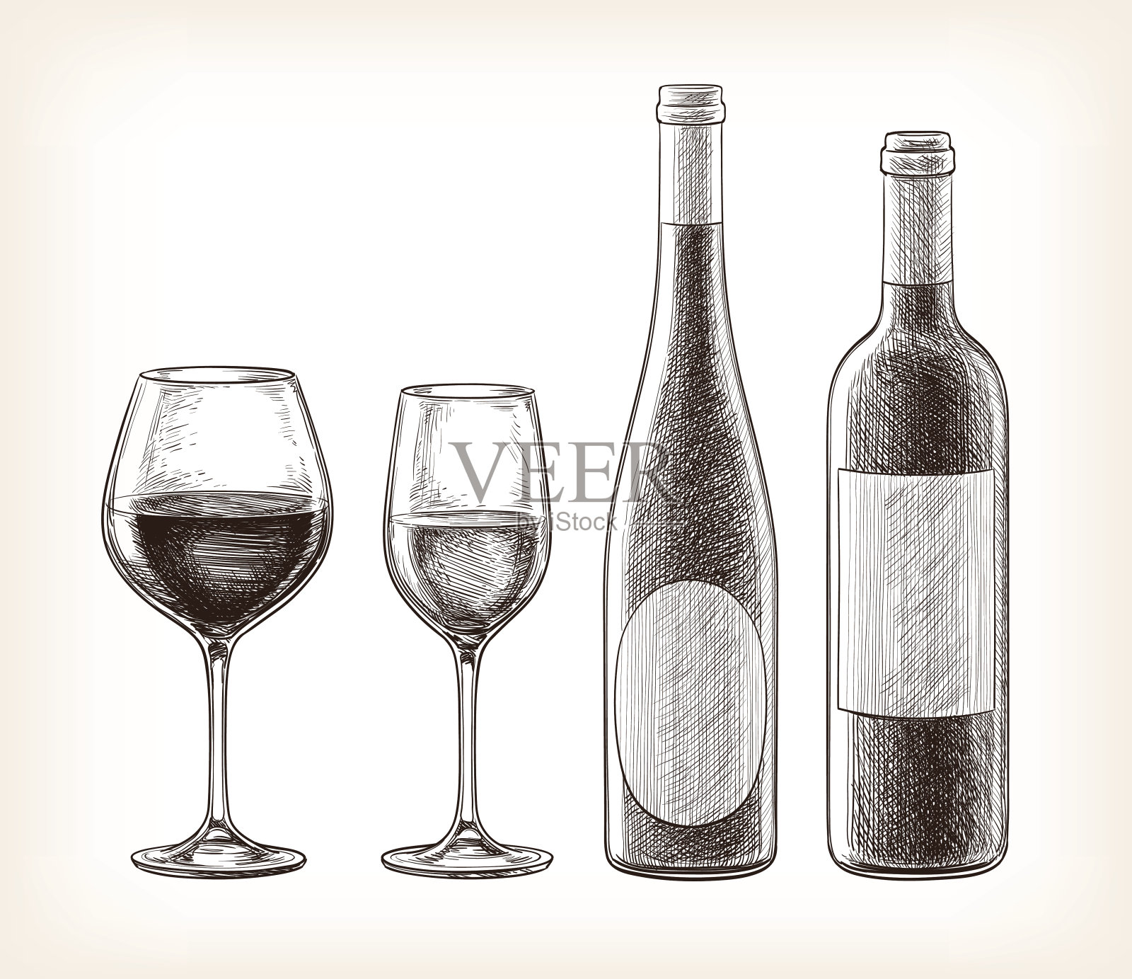 酒瓶和酒杯插画图片素材