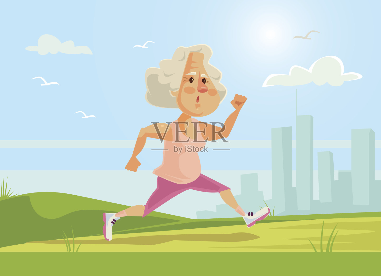 老运动女人性格跑步。健康的生活方式插画图片素材