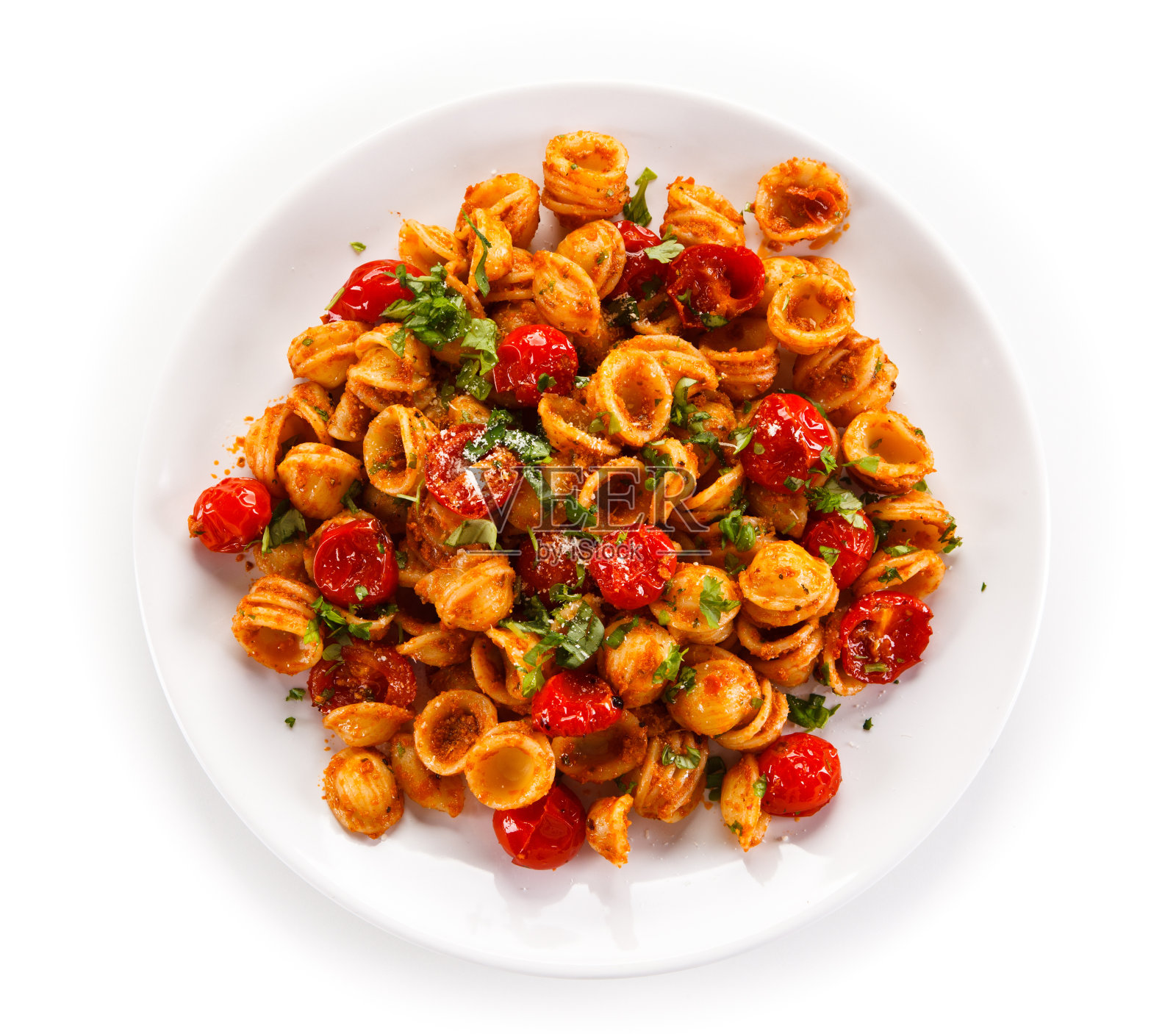 意大利面加肉，番茄酱和帕尔马干酪照片摄影图片
