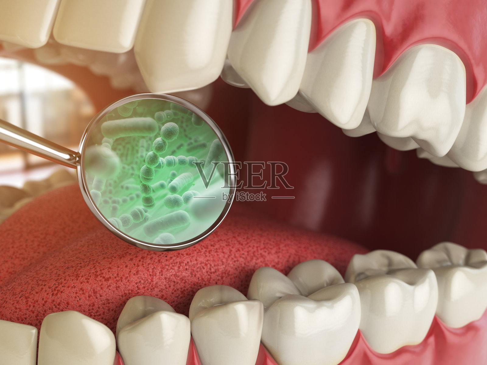 牙齿周围有细菌和病毒。牙科卫生医学概念。插画图片素材