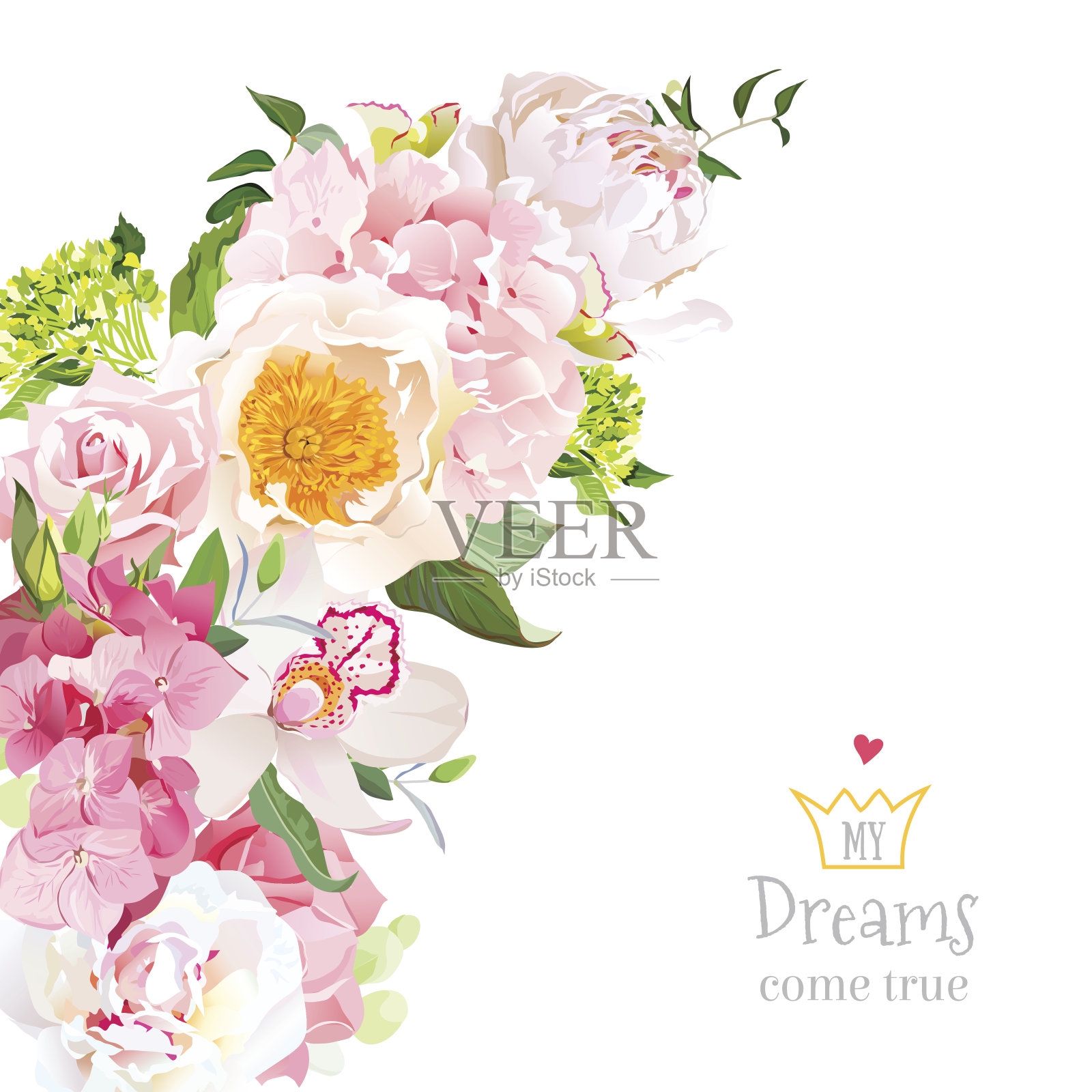 春季花卉混合矢量设计框架与花卉插画图片素材