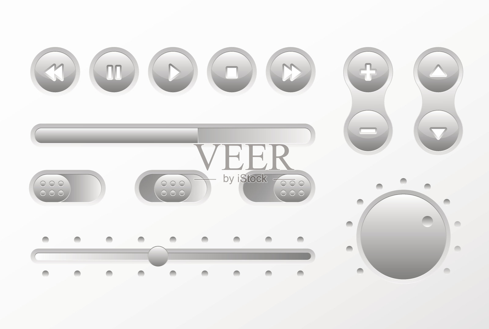 Web UI UX音乐元素设计集:按钮，切换器，滑块设计元素图片