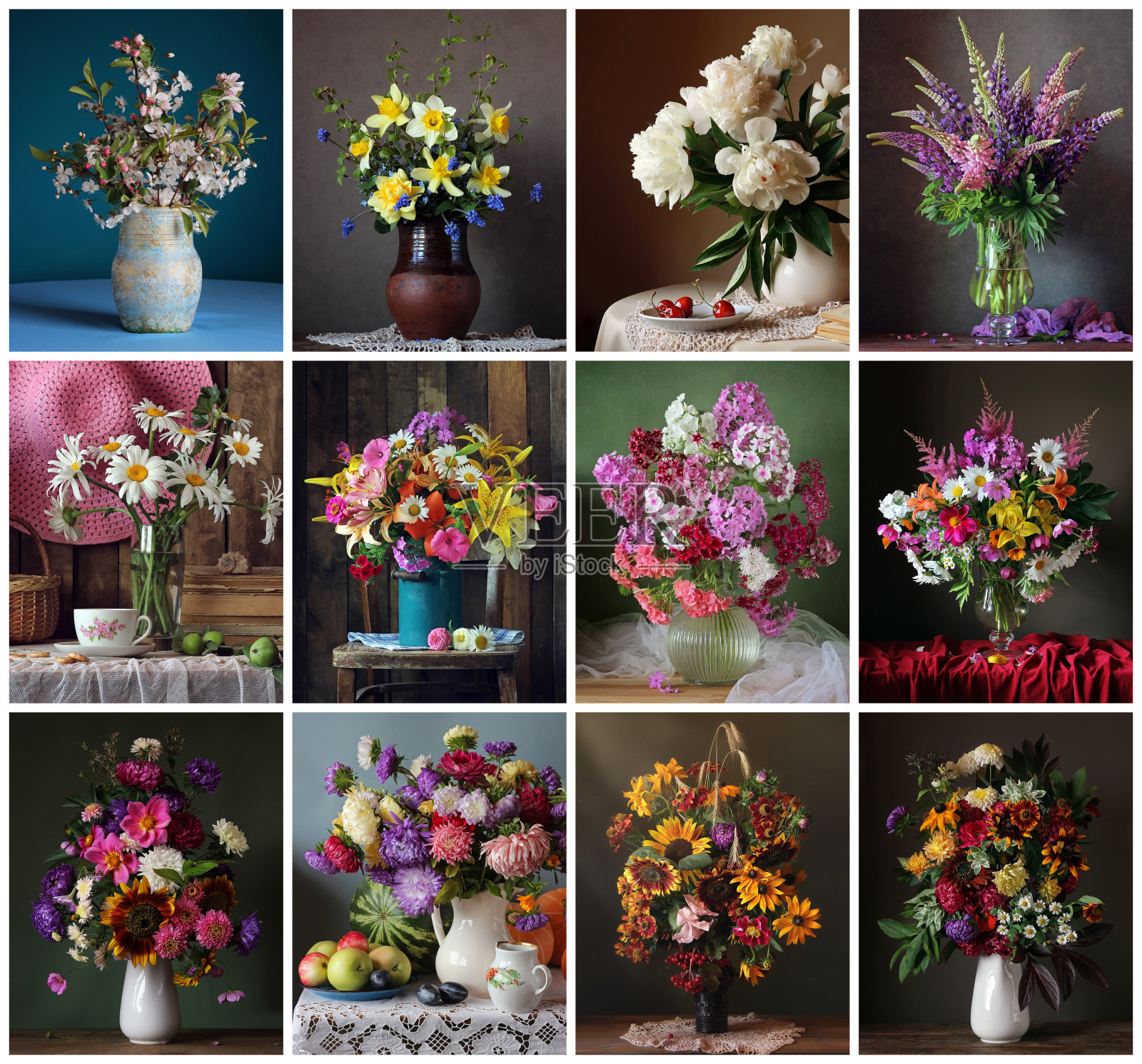 设为十二幅花卉静物日历。照片摄影图片