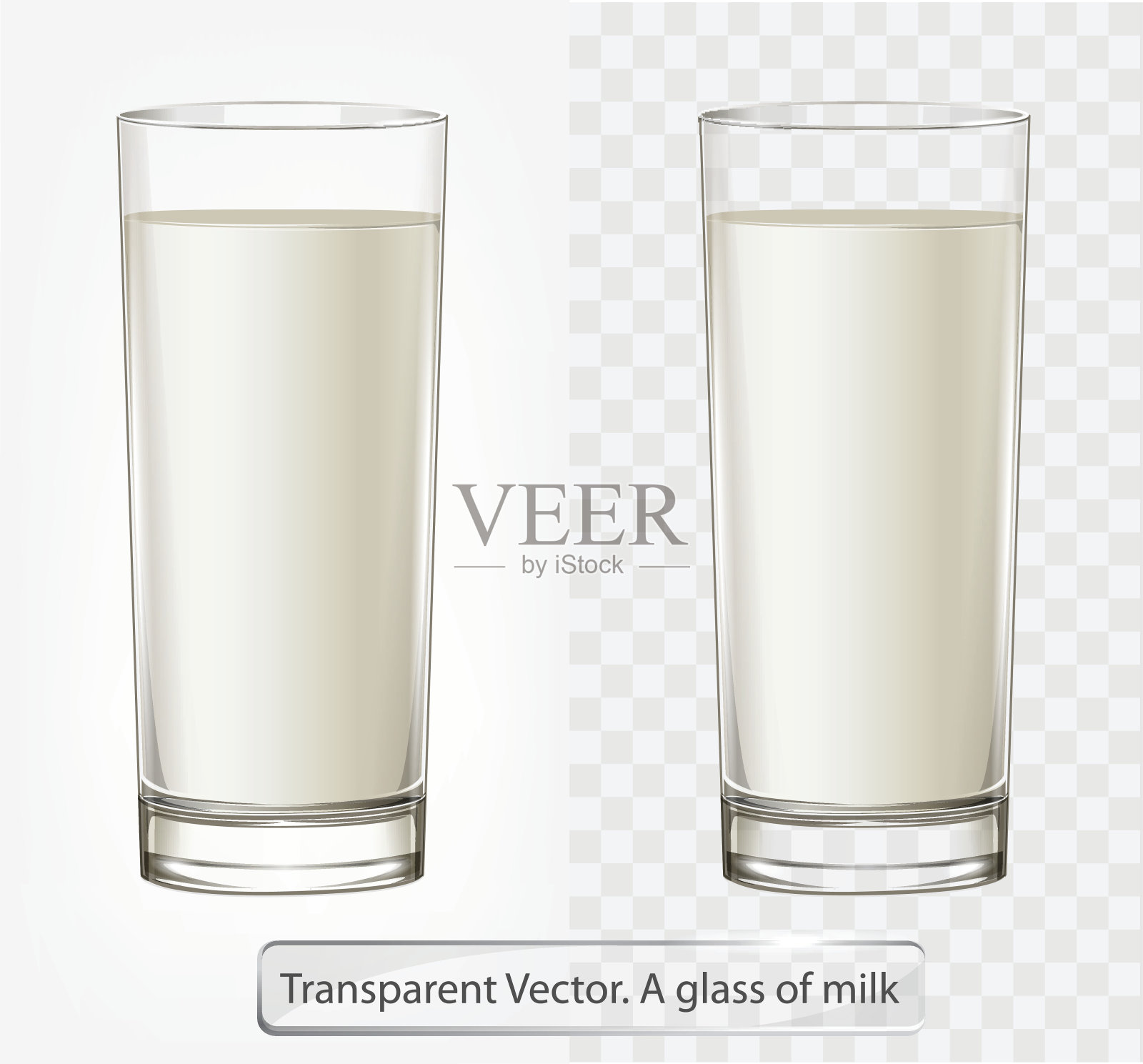 透明的矢量玻璃与牛奶插画图片素材