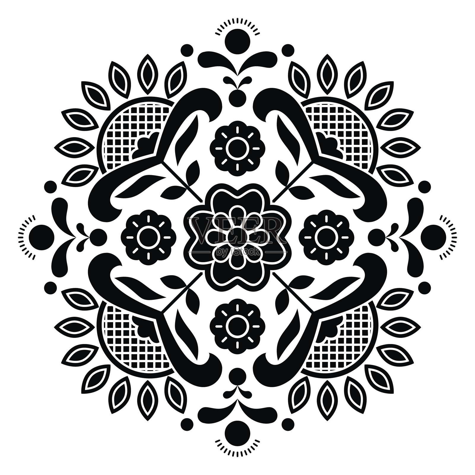 挪威黑人民间艺术布纳德图案——玫瑰花式刺绣插画图片素材