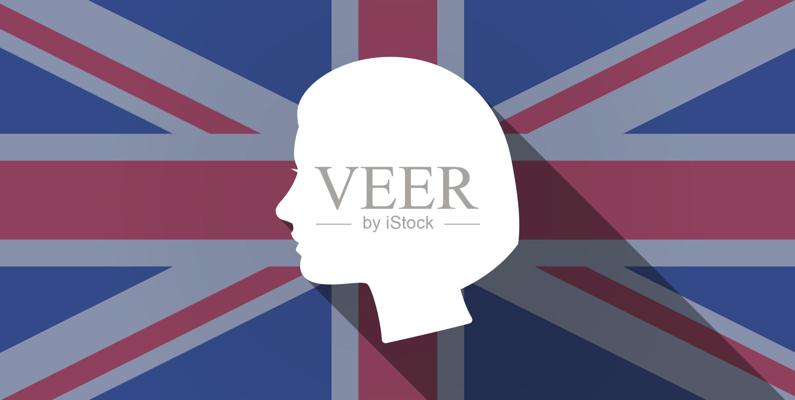 英国国旗上有一个女性头像插画图片素材