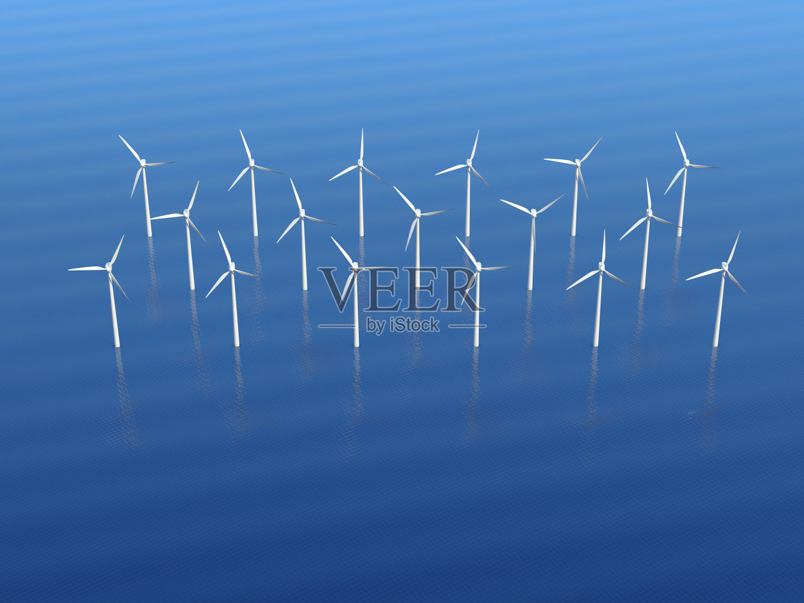 海上风力涡轮机农场。插画图片素材