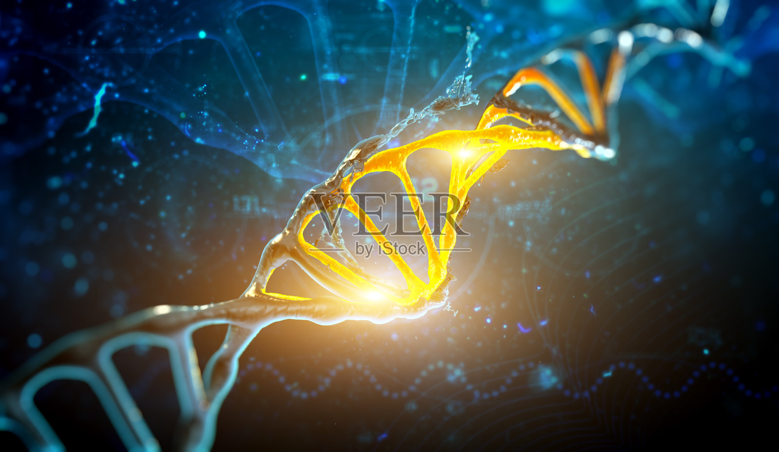 数字插图DNA结构在蓝色背景插画图片素材