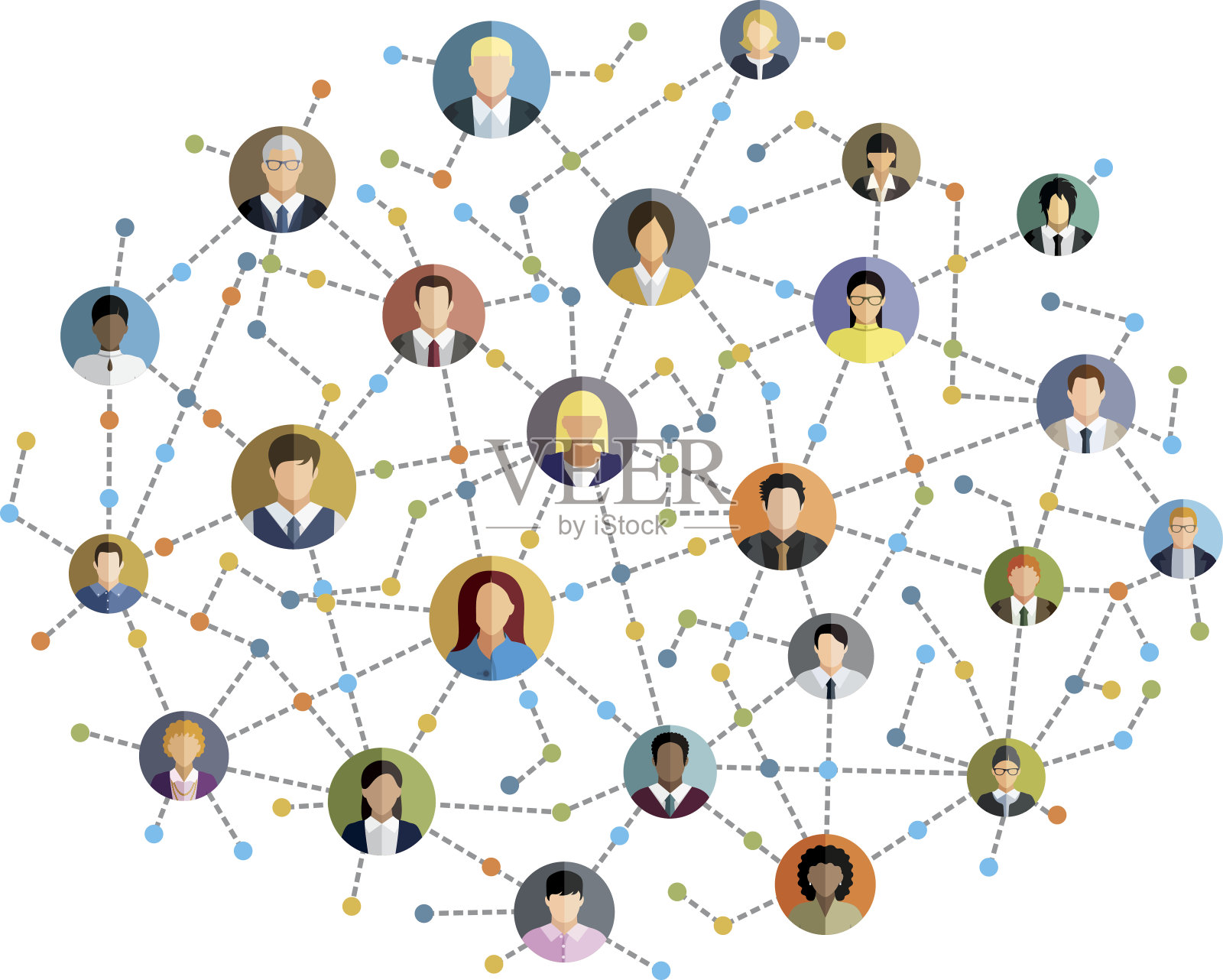 社交网络方案，包含人与人之间的联系。插画图片素材