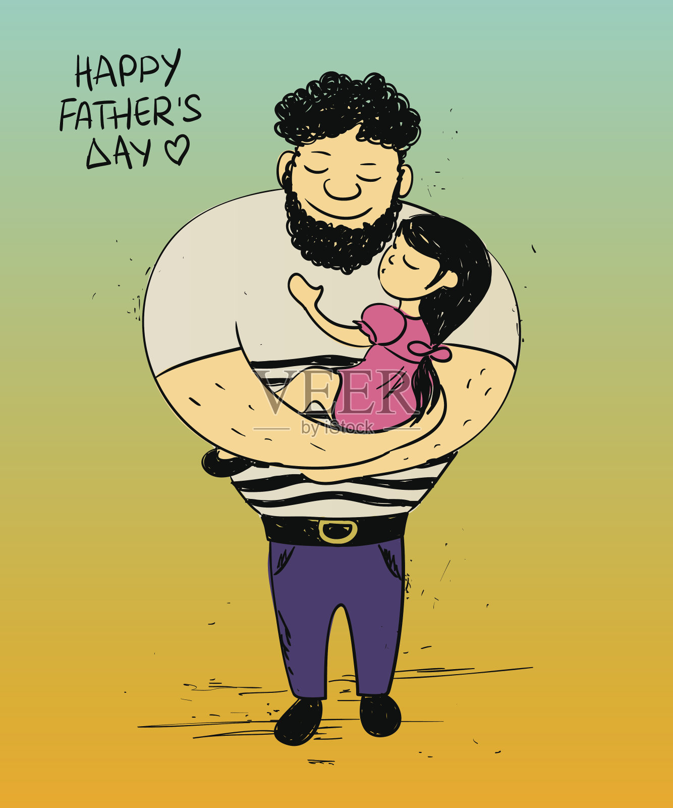小女儿拥抱爸爸的父亲节卡片。设计元素图片