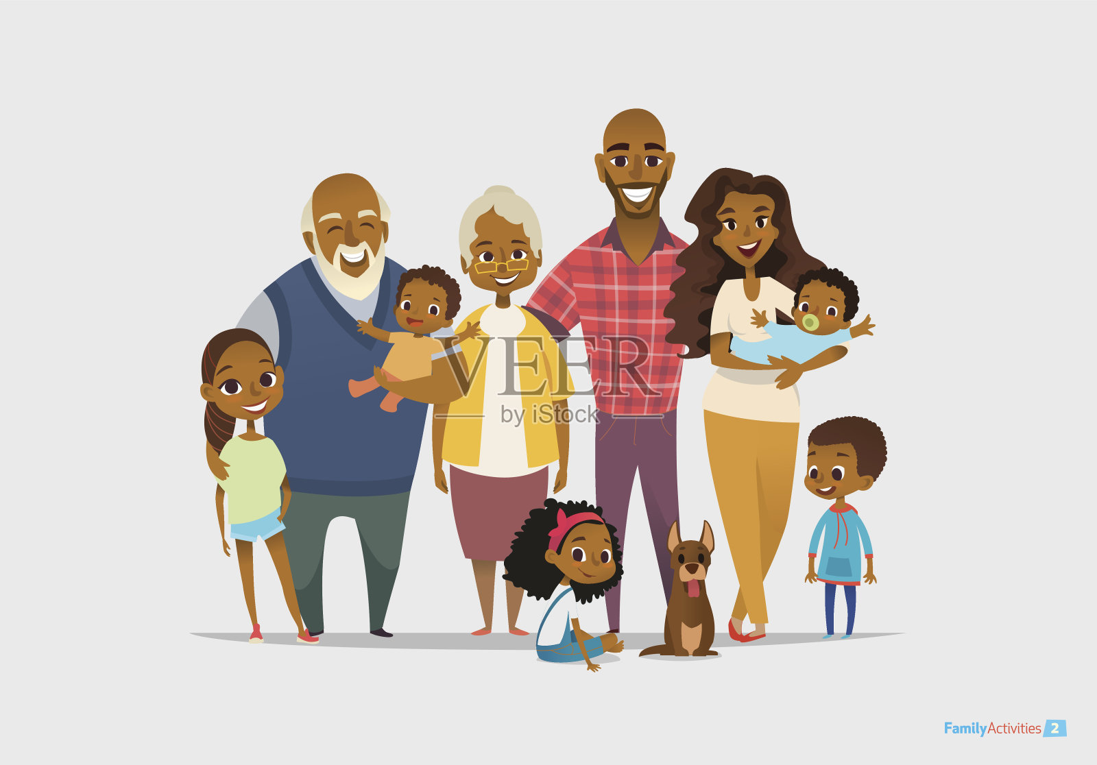 大大的幸福全家福。三代人——祖父母、父母和插画图片素材