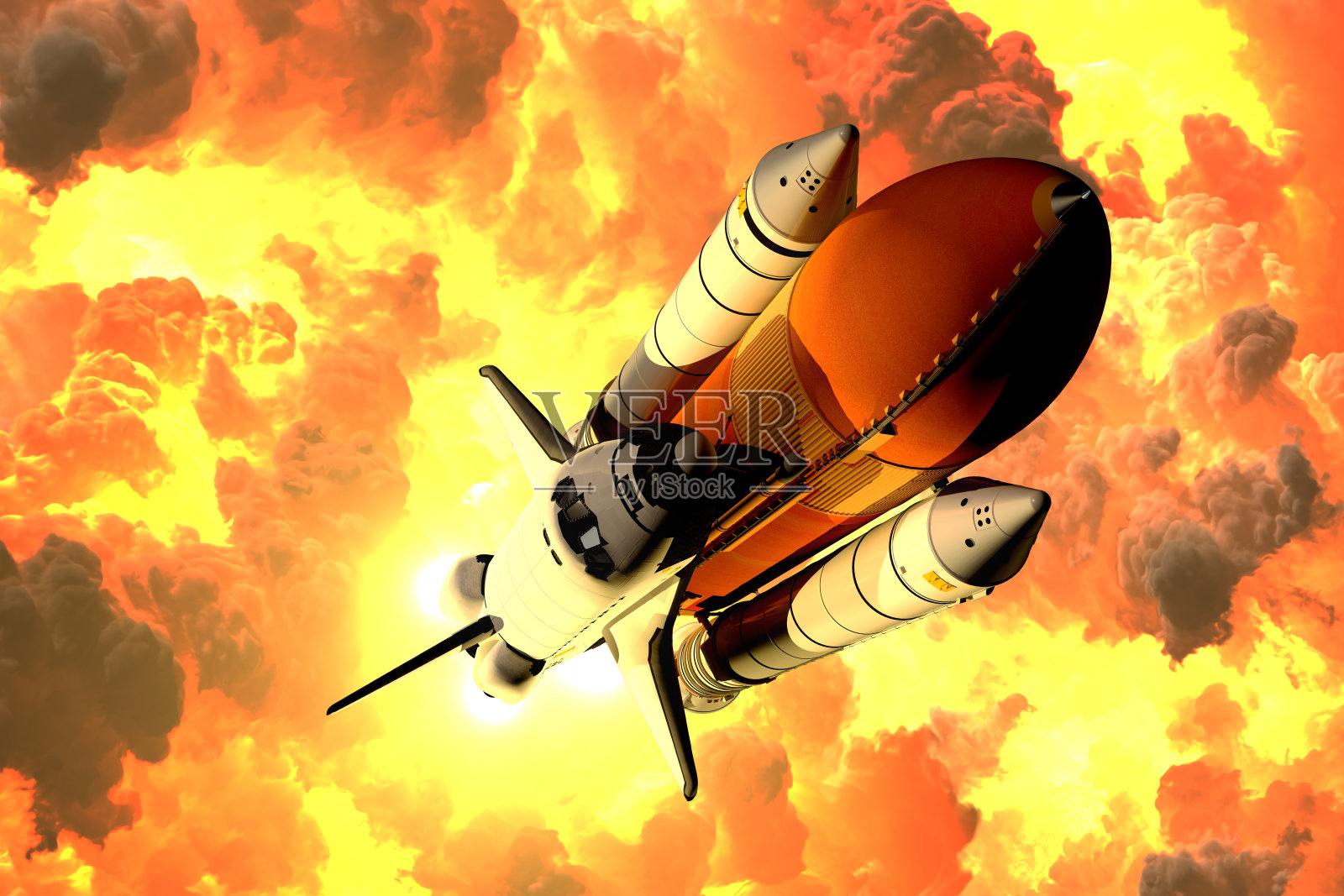 航天飞机在火云中起飞插画图片素材