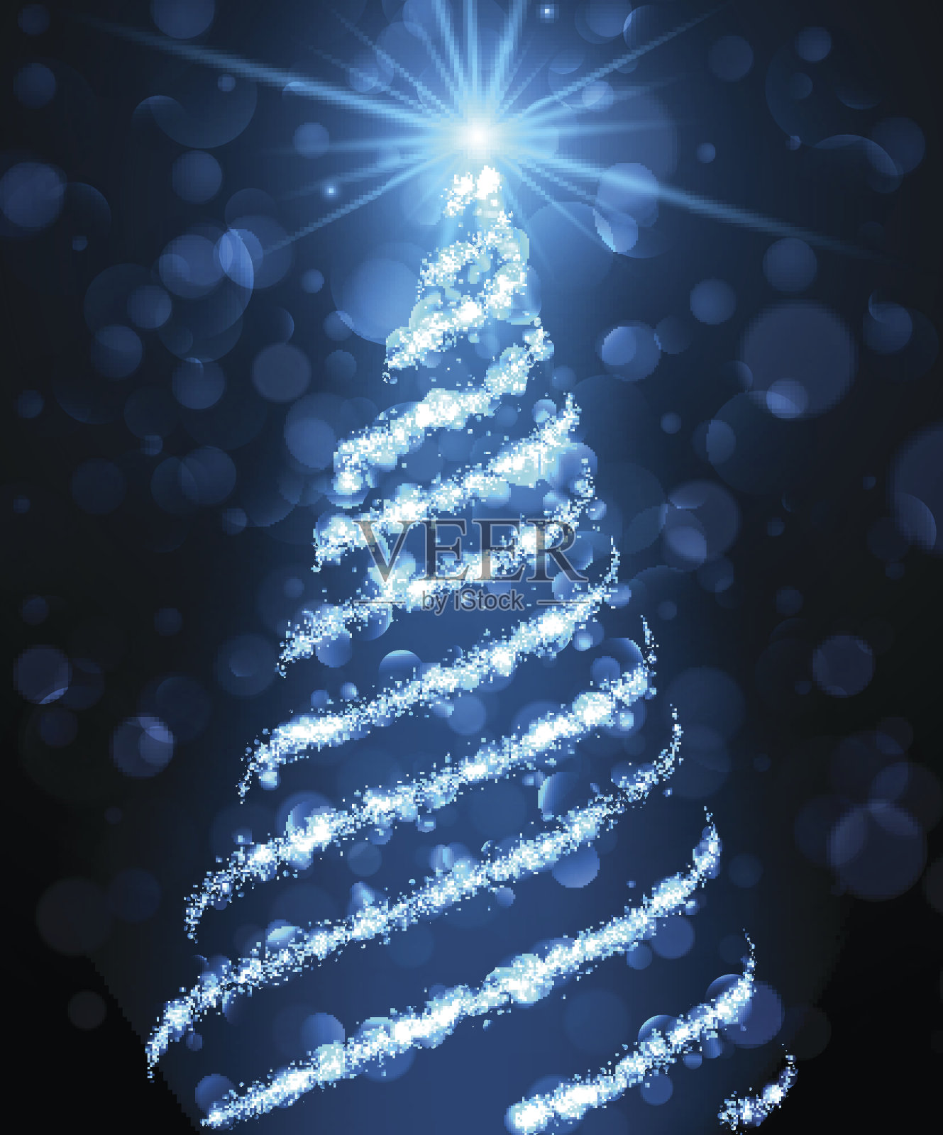 蓝色背景与圣诞树。插画图片素材
