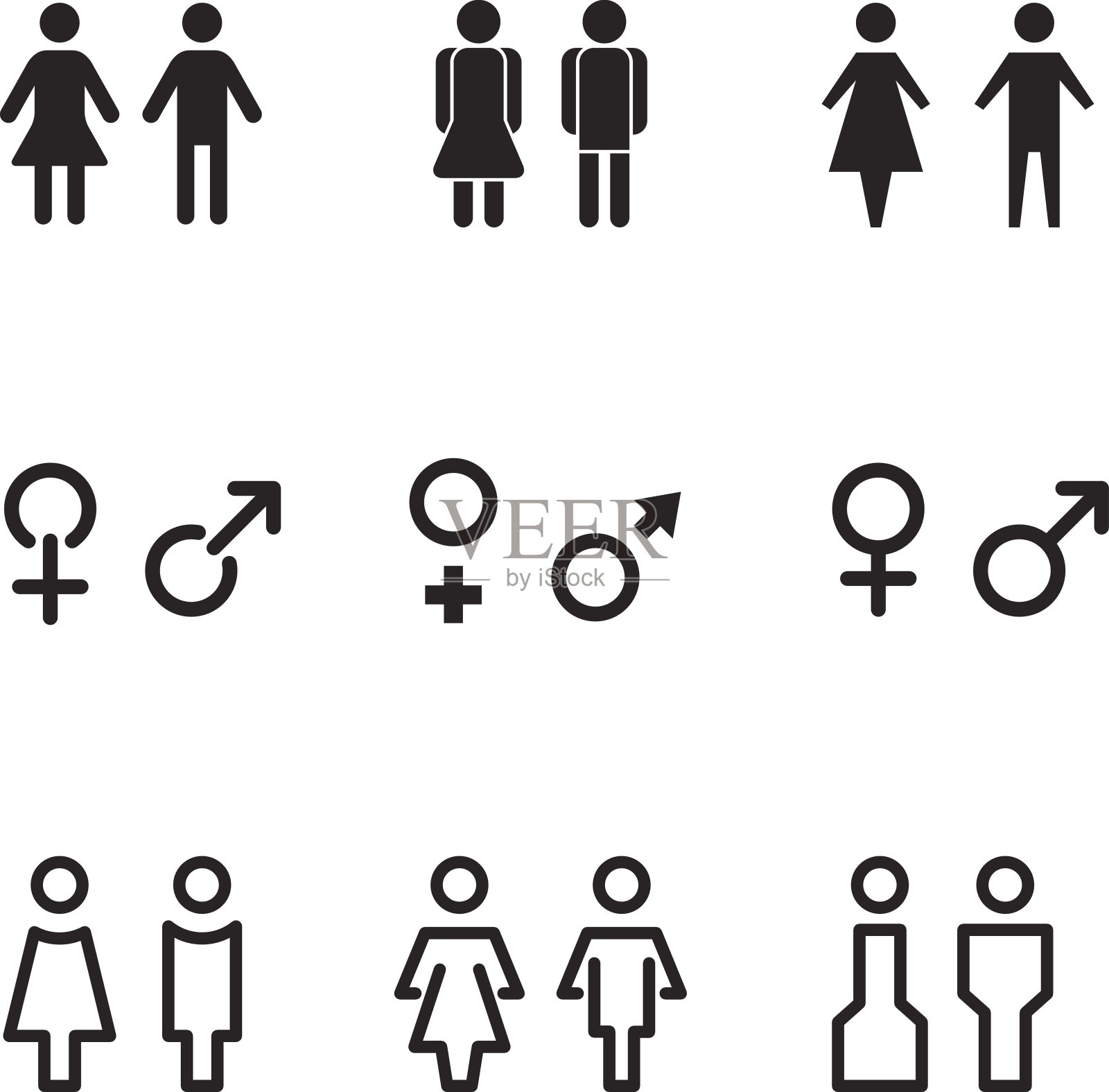 男性和女性标志图标，向量集。图标素材