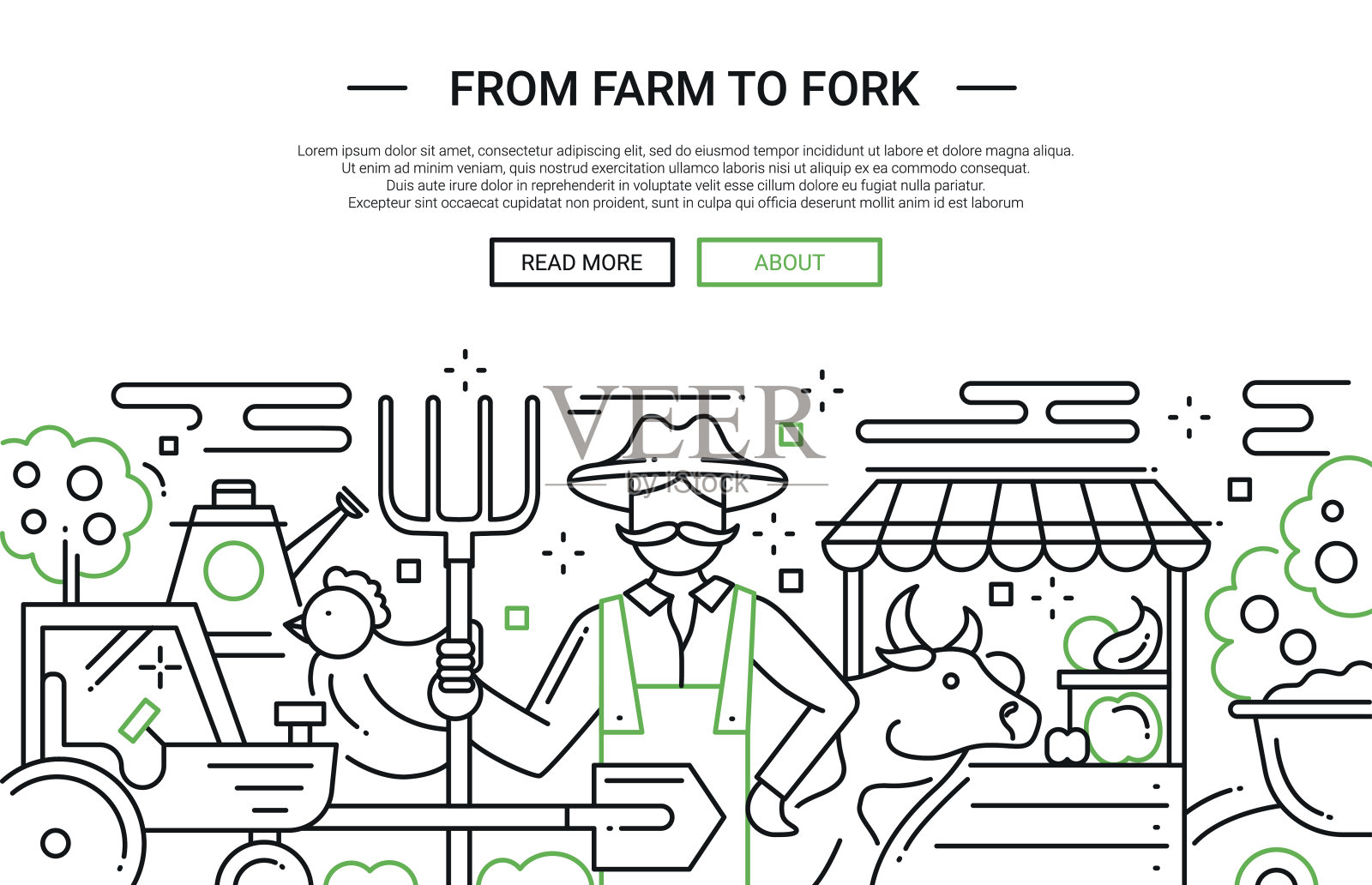 从农场到叉线设计网站横幅插画图片素材