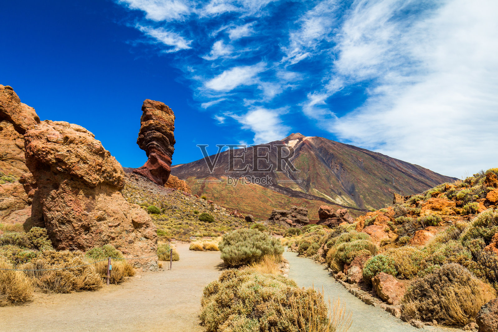 Roque Cinchado岩层全景与Pico del Teide照片摄影图片