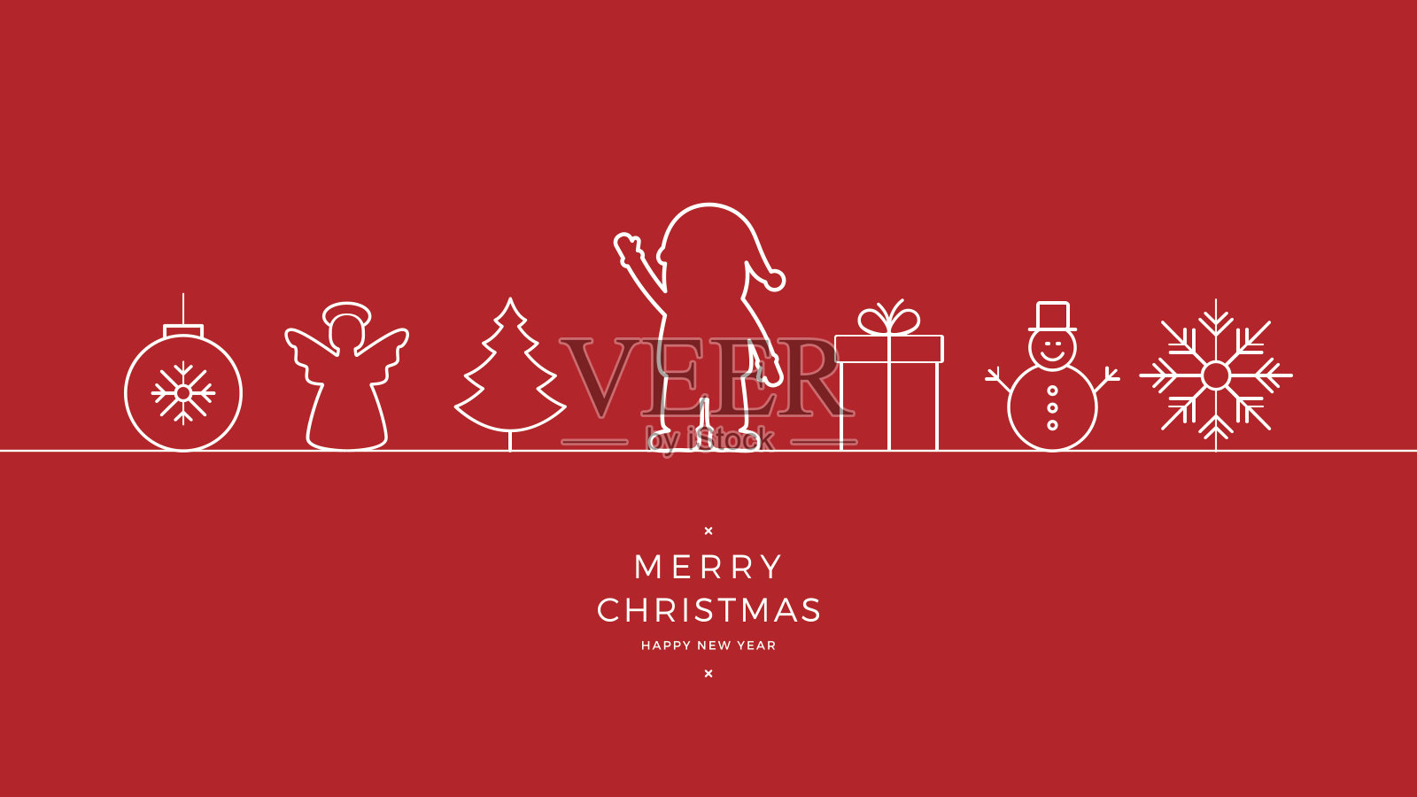 圣诞老人波浪线图标卡红色背景插画图片素材