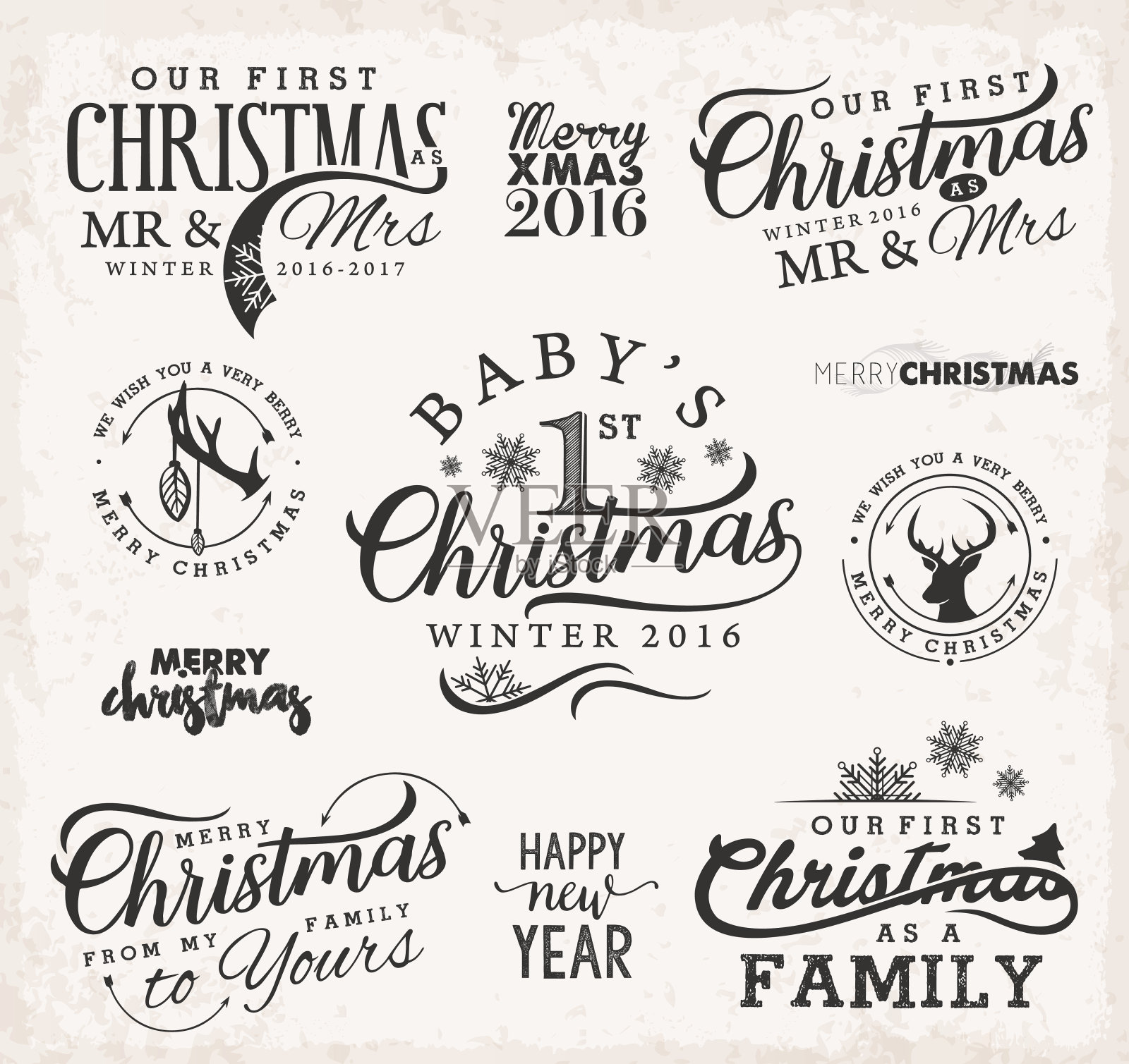 第一个圣诞节作为家庭，宝宝，先生和夫人的圣诞设计元素设计元素图片