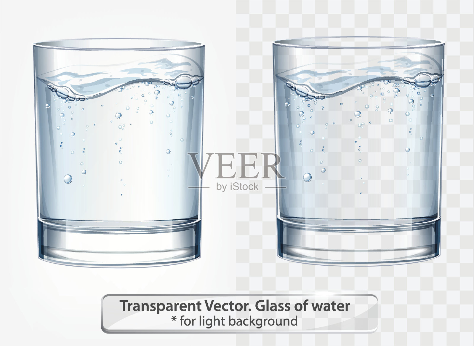 透明矢量玻璃的水与嘶嘶的光背景插画图片素材