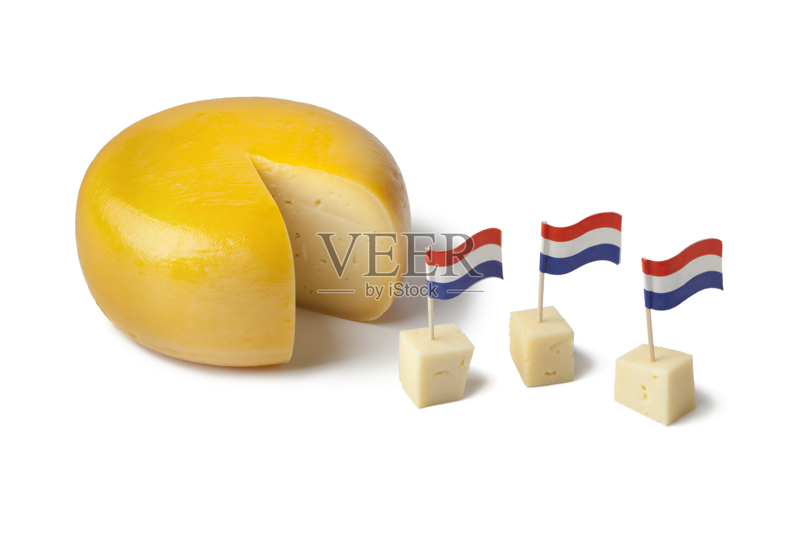 荷兰豪达奶酪和荷兰国旗照片摄影图片