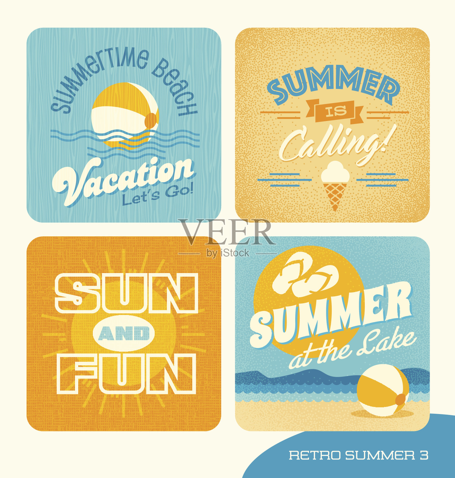 暑假复古设计元素的卡片，横幅，t恤插画图片素材