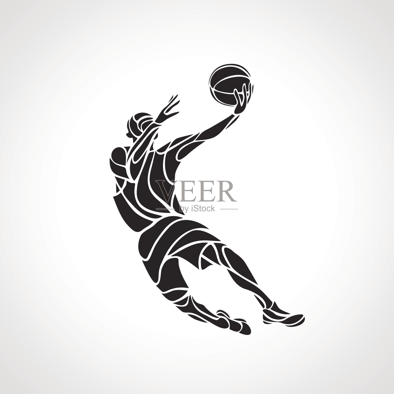 篮球运动员。扣篮轮廓插画图片素材