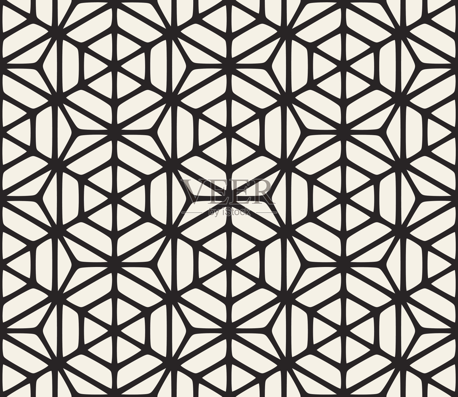 矢量无缝黑白几何六边形圆形网格模式插画图片素材