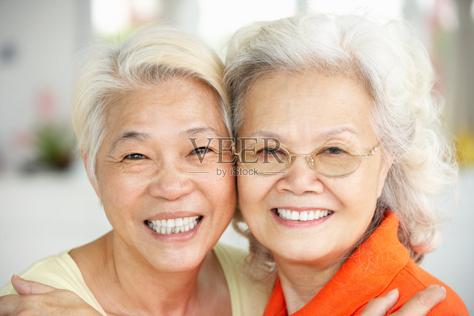 坐在家里的两位中国老年妇女的画像照片摄影图片