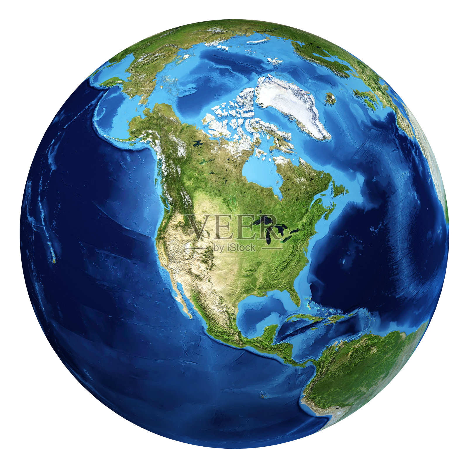 地球，逼真的3D渲染。北美的观点。照片摄影图片