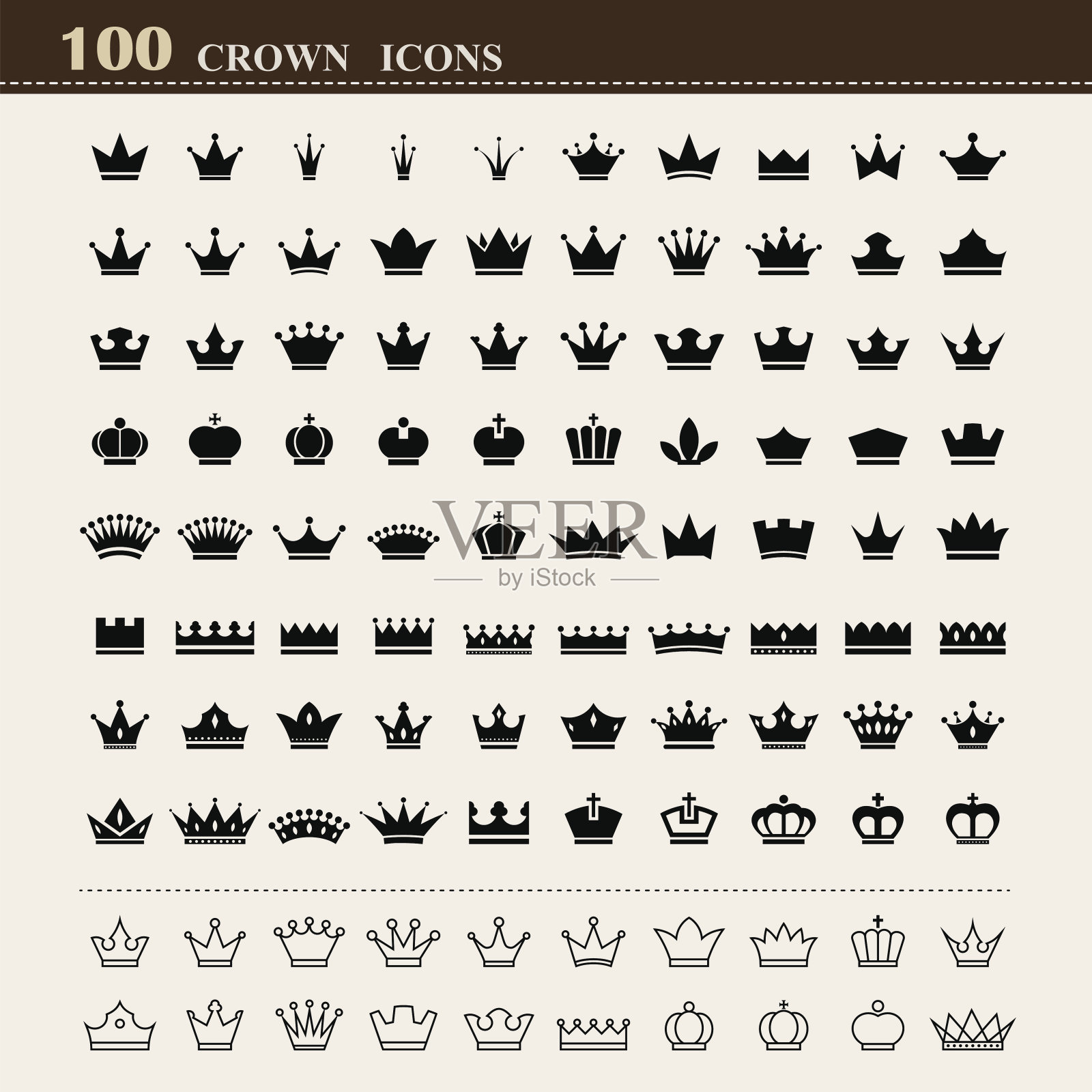 100个基本的皇冠图标集插画图片素材