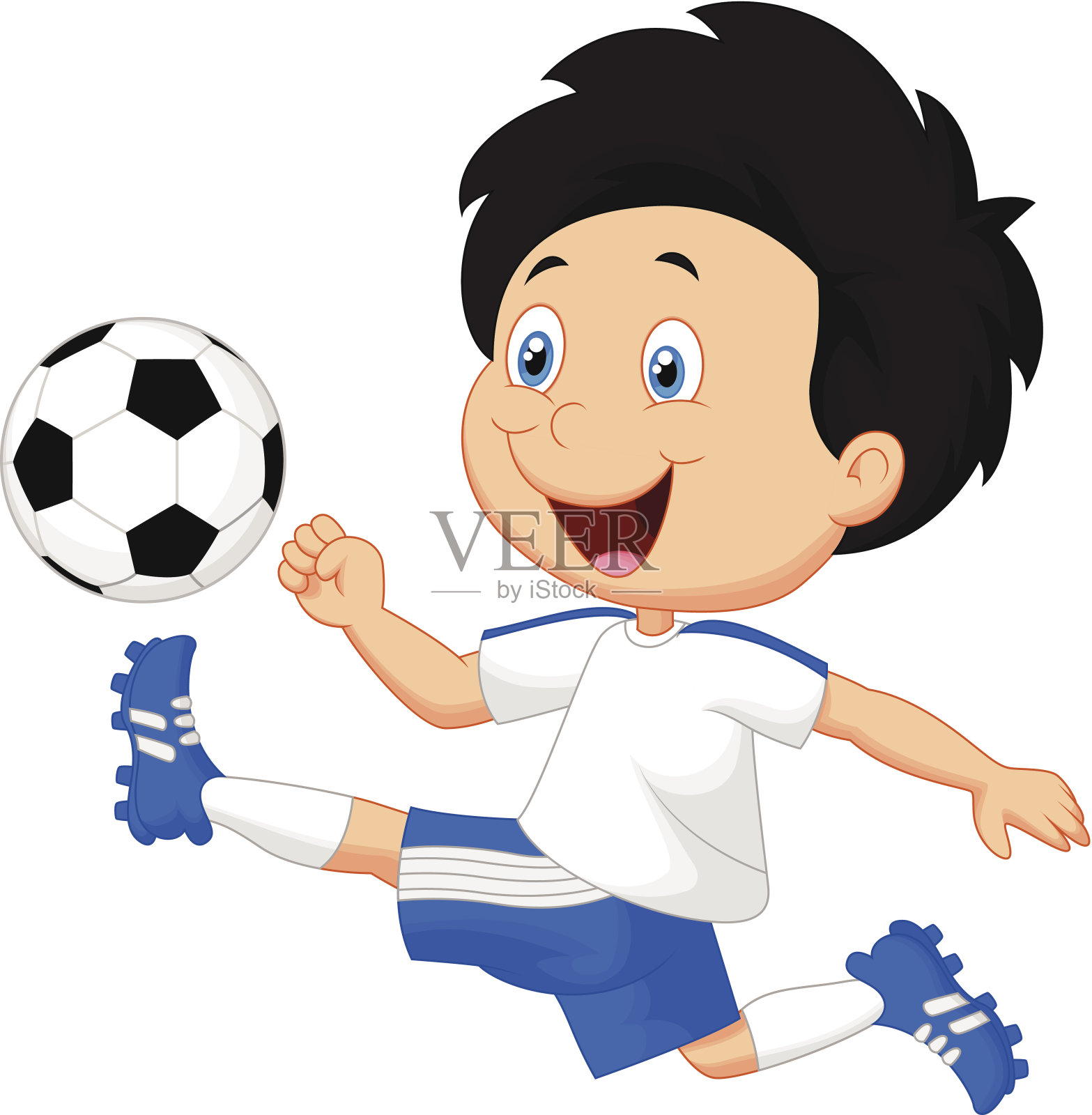 卡通男孩踢足球插画图片素材