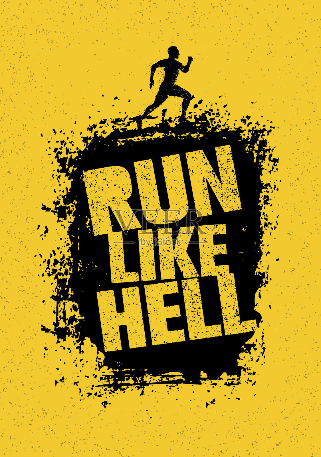 跑步像地狱动机运动横幅。创意马拉松矢量设计在Grunge痛苦的背景设计模板素材