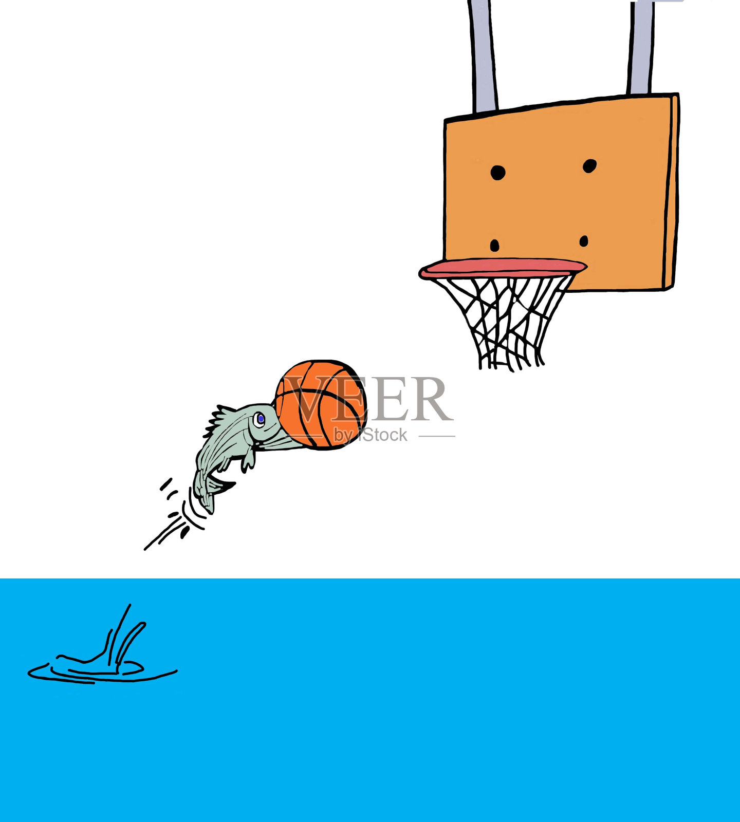 篮球的鱼插画图片素材