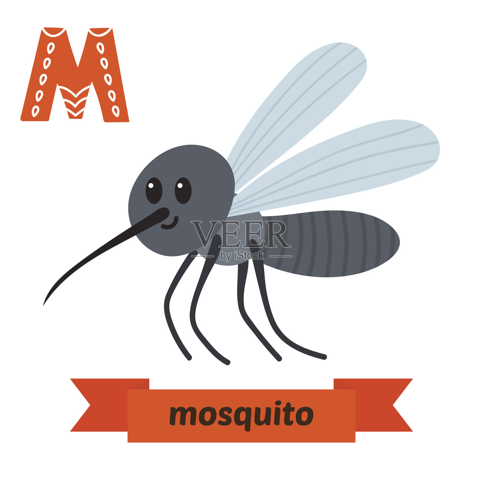 蚊子。米的信。可爱的儿童动物字母向量。有趣的插画图片素材