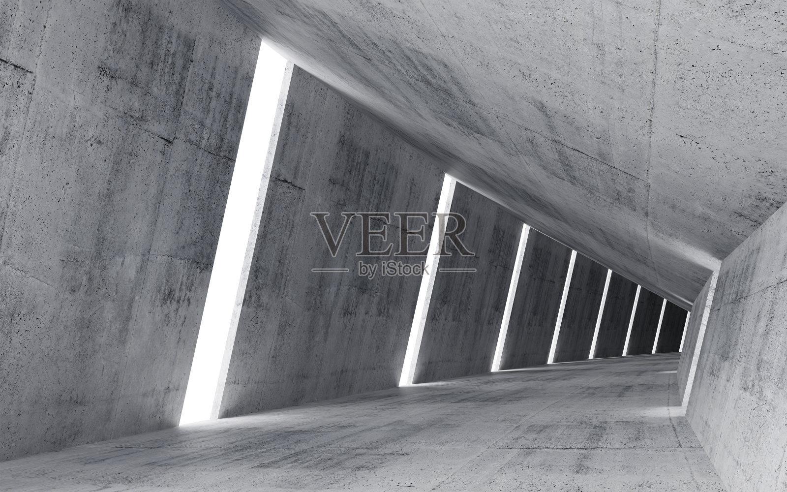 空抽象的混凝土内部，倾斜隧道的3d渲染照片摄影图片