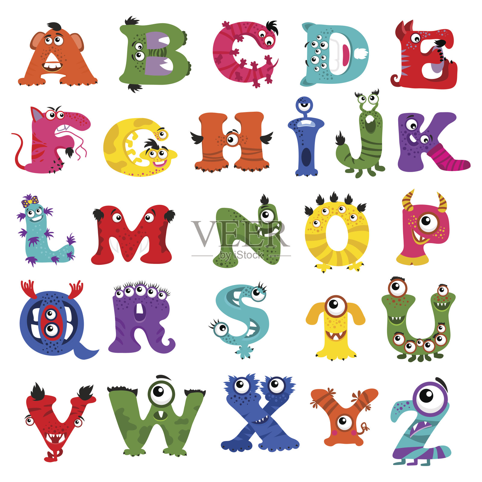 有趣的矢量怪物字母表的孩子插画图片素材