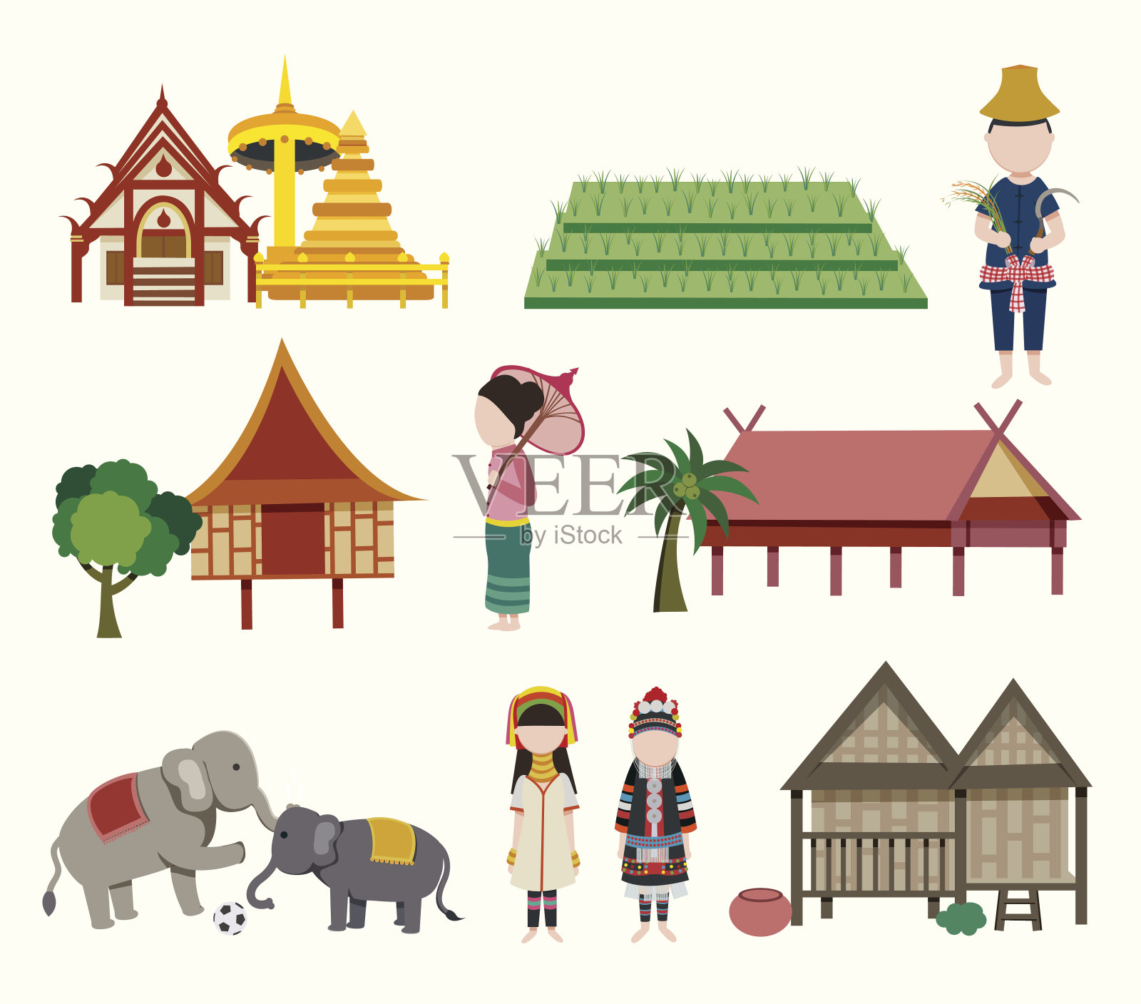 泰国北部的旅游元素插画图片素材