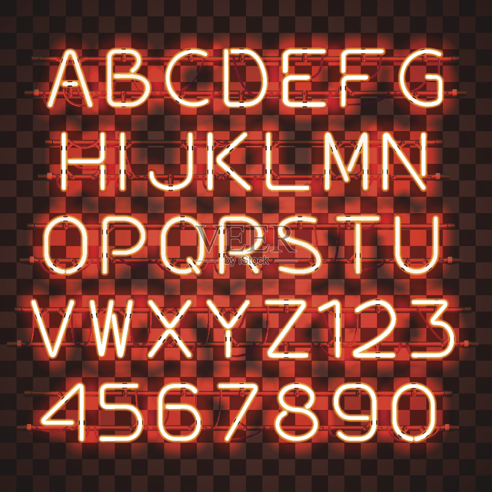 发光的橙色霓虹字母。设计元素图片