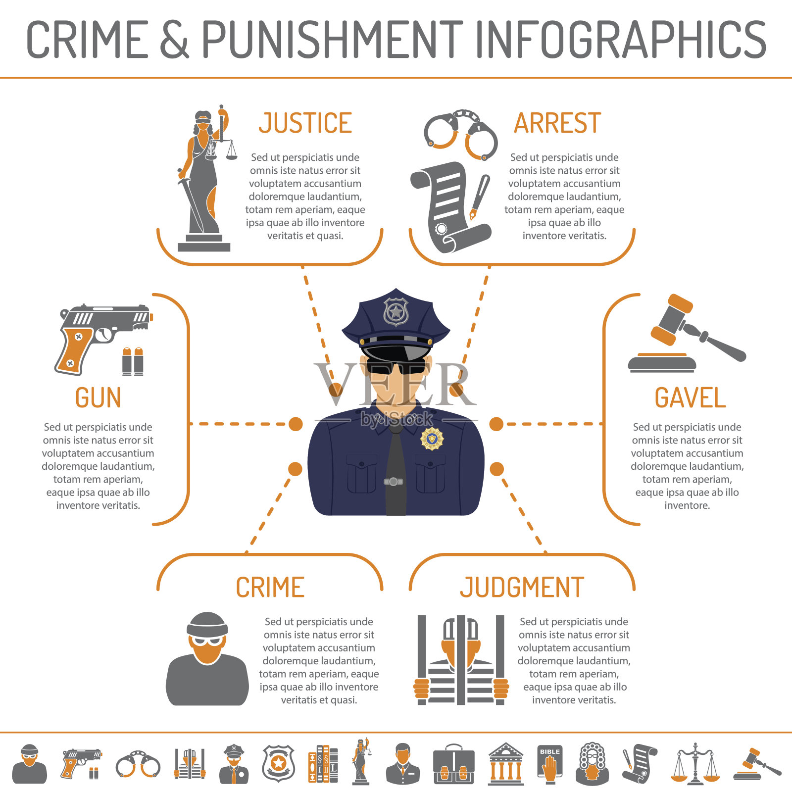 犯罪与惩罚信息图插画图片素材
