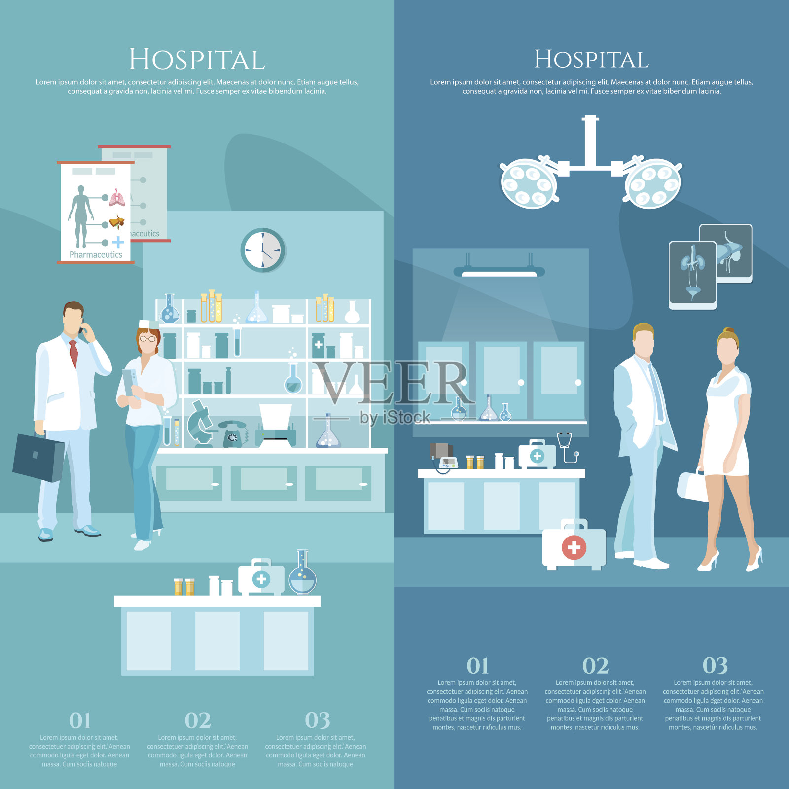 药品横幅，医生和医院内部插画图片素材