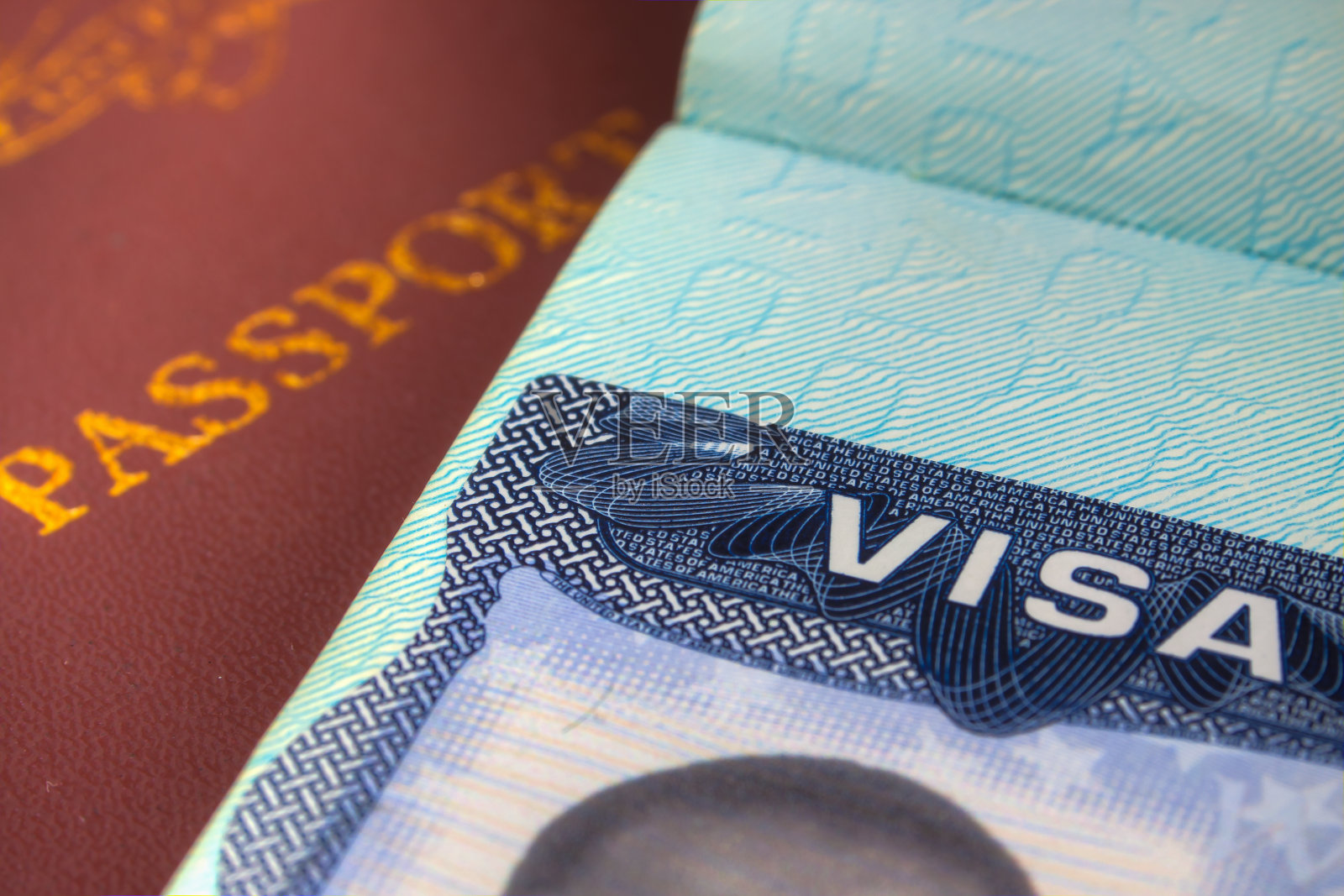 护照和美国移民签证照片摄影图片