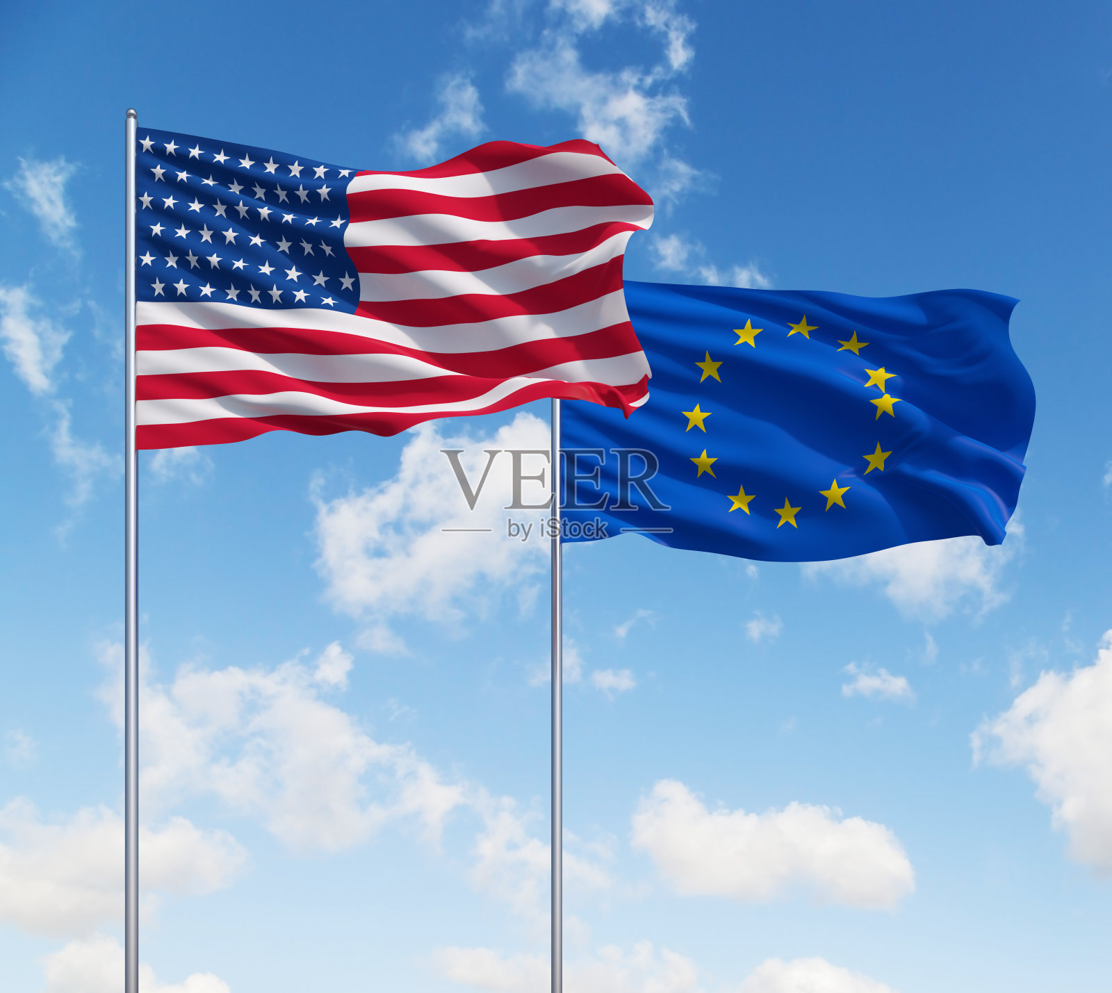 美国和欧盟国旗照片摄影图片