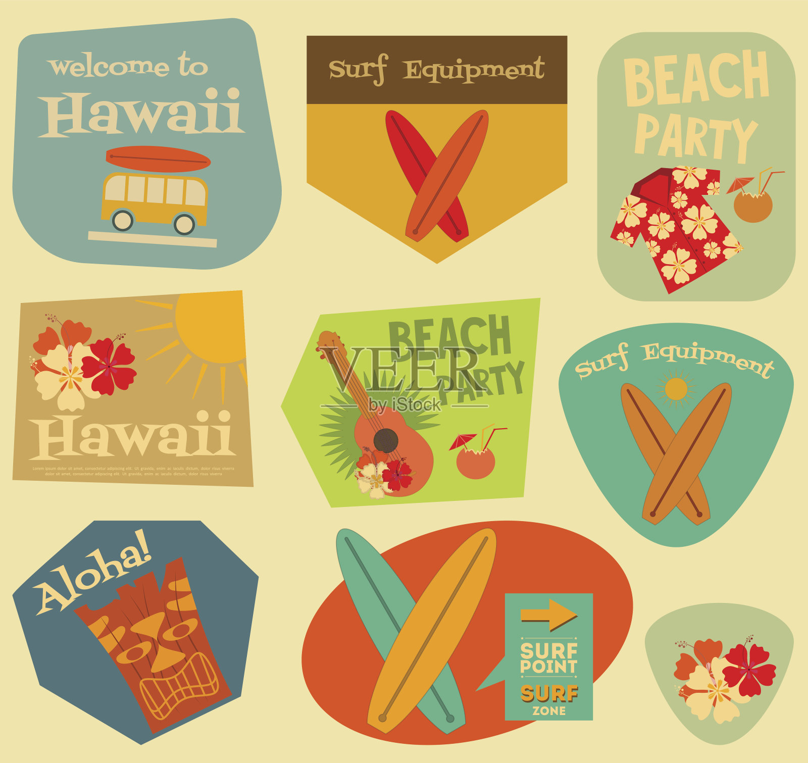 夏威夷贴纸收集插画图片素材