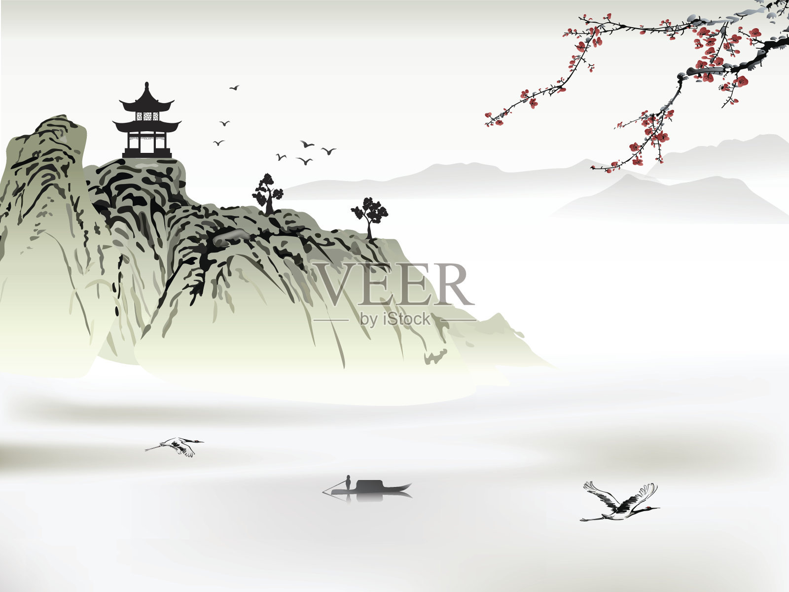 中国山水画插画图片素材
