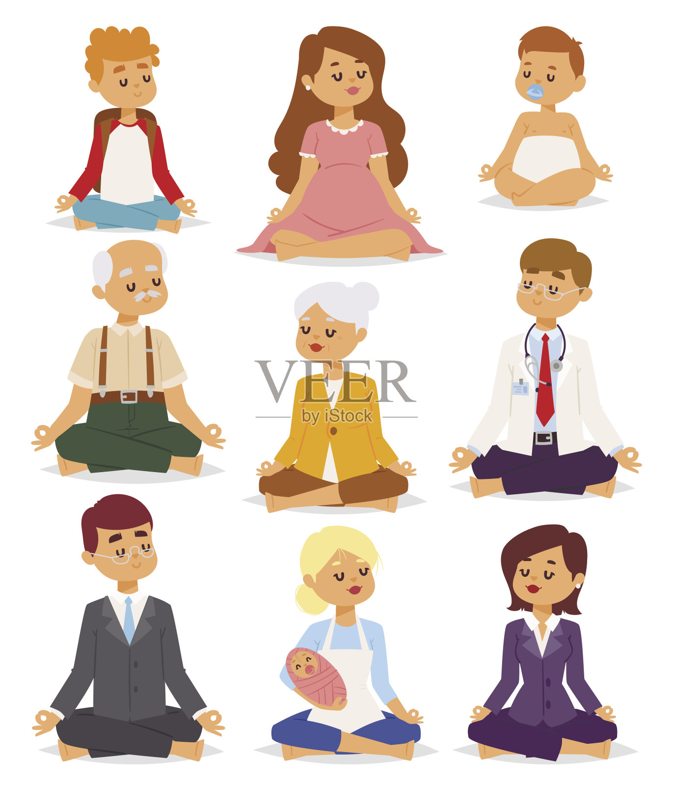 荷花姿势瑜伽姿势冥想艺术放松人放松孤立在白色背景上设计概念人物幸福向量插图插画图片素材